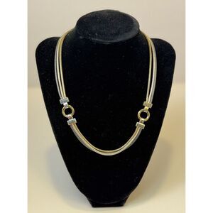 Modern Dual-Strand Mixed-Metal Necklace with Gold and Silver Tone Accents